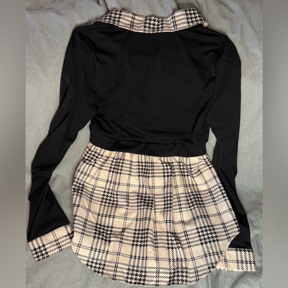 Retro Vintage inspired Black & Cream Plaid Shirt Dress with Collar size S/M - Picture 4 of 8